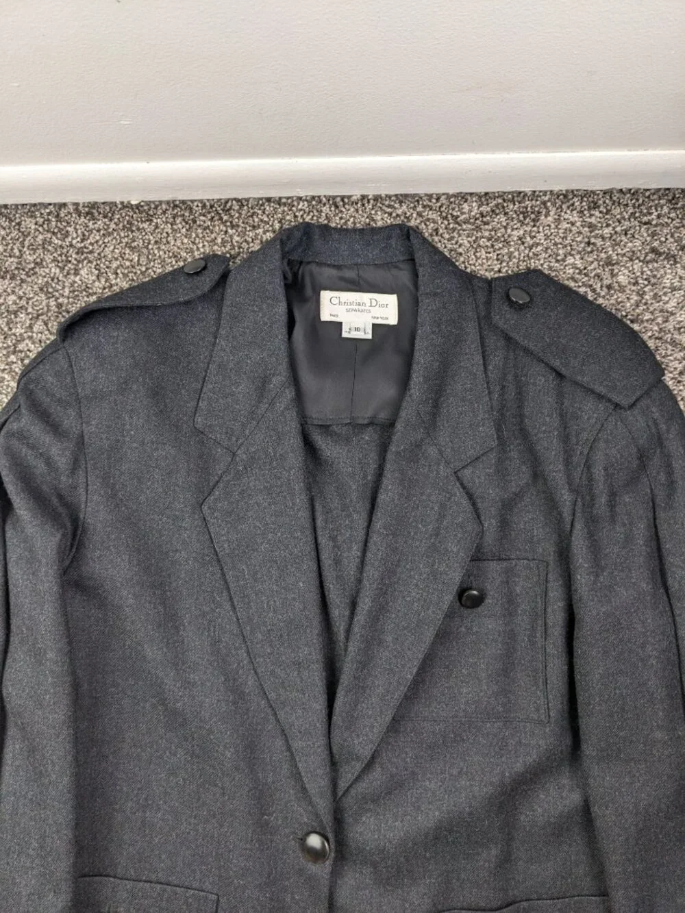 Vintage Christian Dior Blazer Jacket Military Flannel Wool Womens 10 USA Made